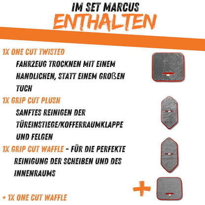 Set Marcus - 3 kleine Tücher für Lack, Felgen und Innenraum